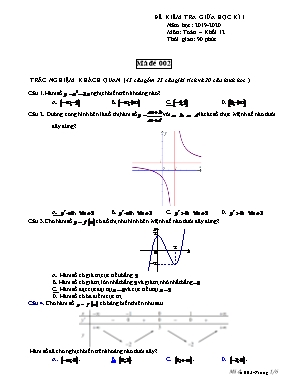 Đề kiểm tra giữa học kỳ I môn Toán Lớp 12 - Mã đề 002 - Năm học 2019-2020